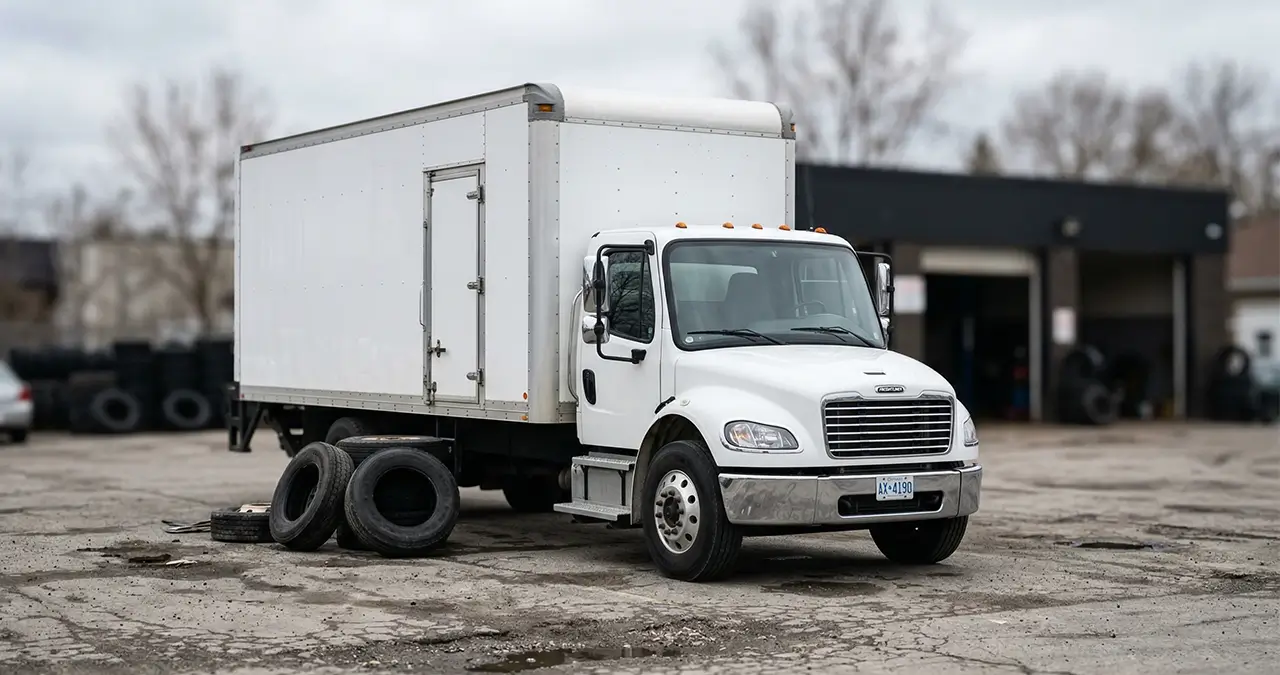 What is a CVOR — commercial truck parked outside London Custom Truck and Car Repair shop in London Ontario